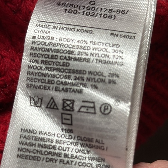 Cashmere Blend ribbed 1/4 zip funnel neck SZ XL Holiday red w camel interior LUX - Picture 7 of 7